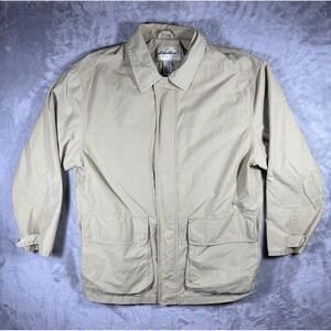 Eddie Bauer Jacket Mens Medium Tan Lightweight Full Zip Casual Utility Pockets